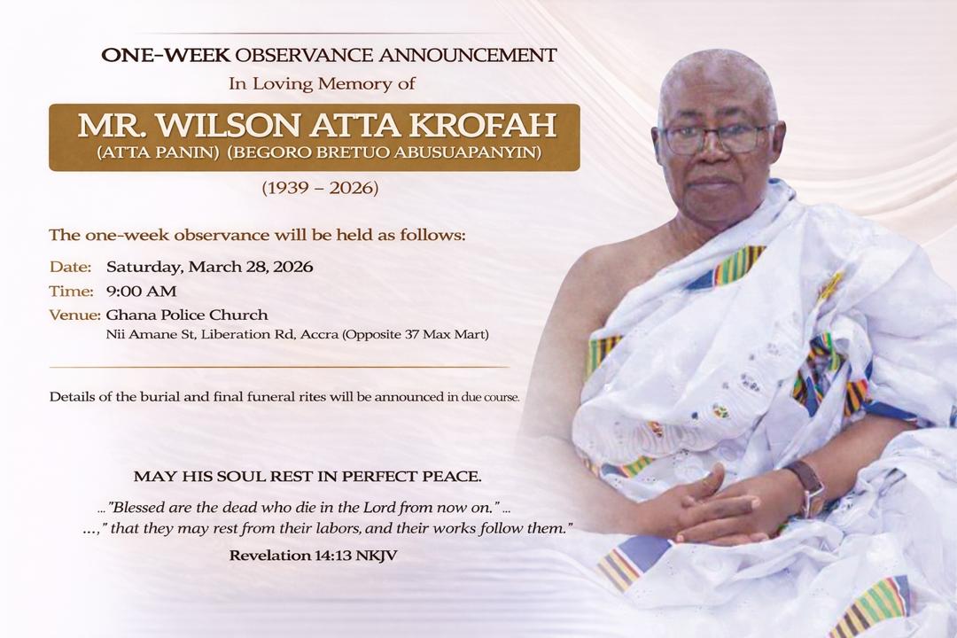 One-Week Observance Announcement - Mr. Wilson Atta Krofah