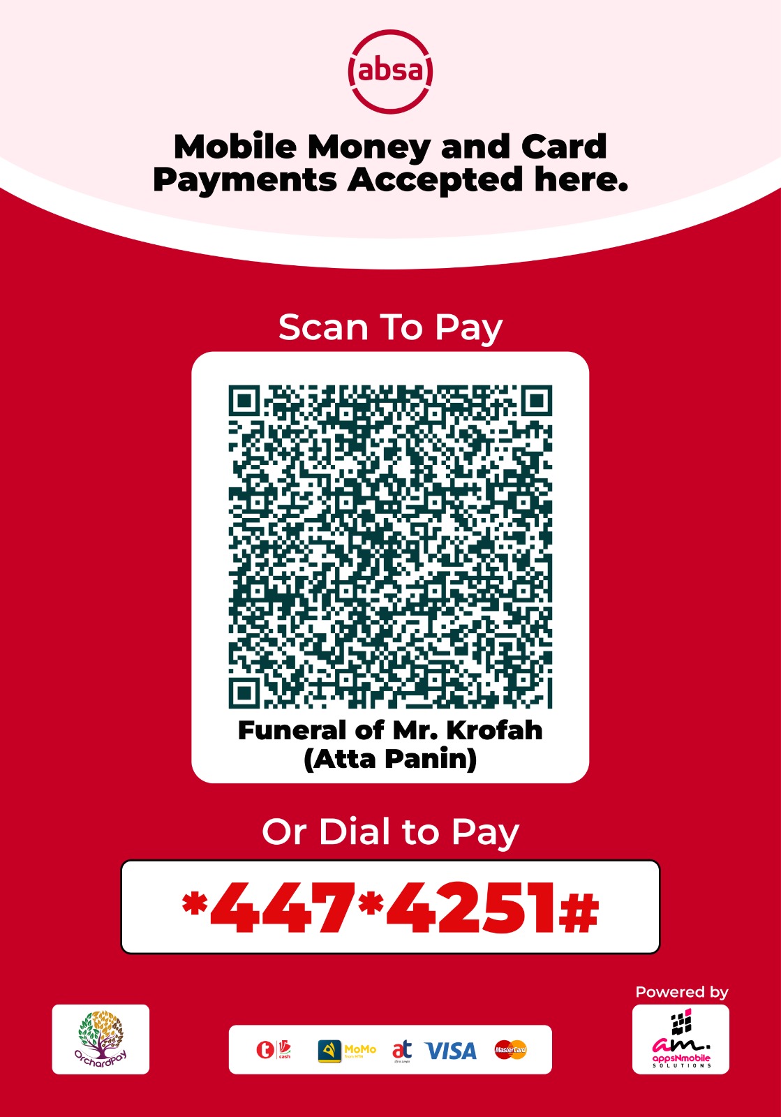 Scan QR code to pay - Funeral of Mr. Krofah (Atta Panin)